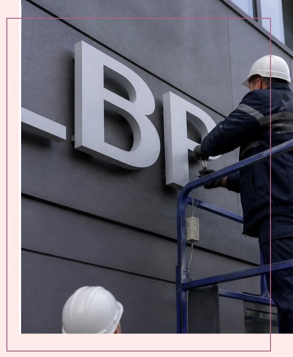 Изготовление и монтаж наружных букв на подложке в Ревде